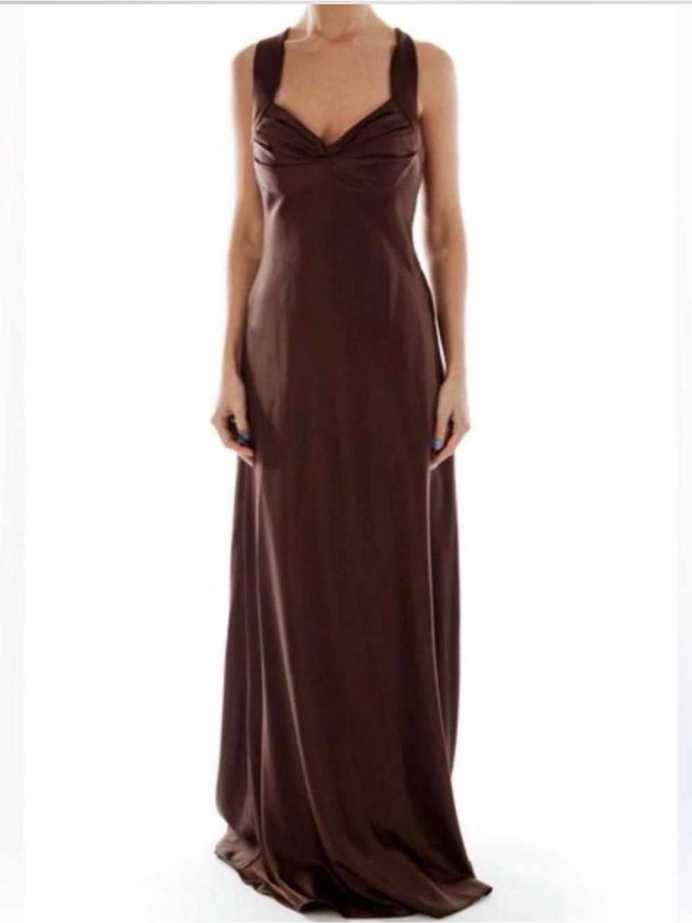 Calvin Klein Brown Satin Maxi Dress with Twist Bust